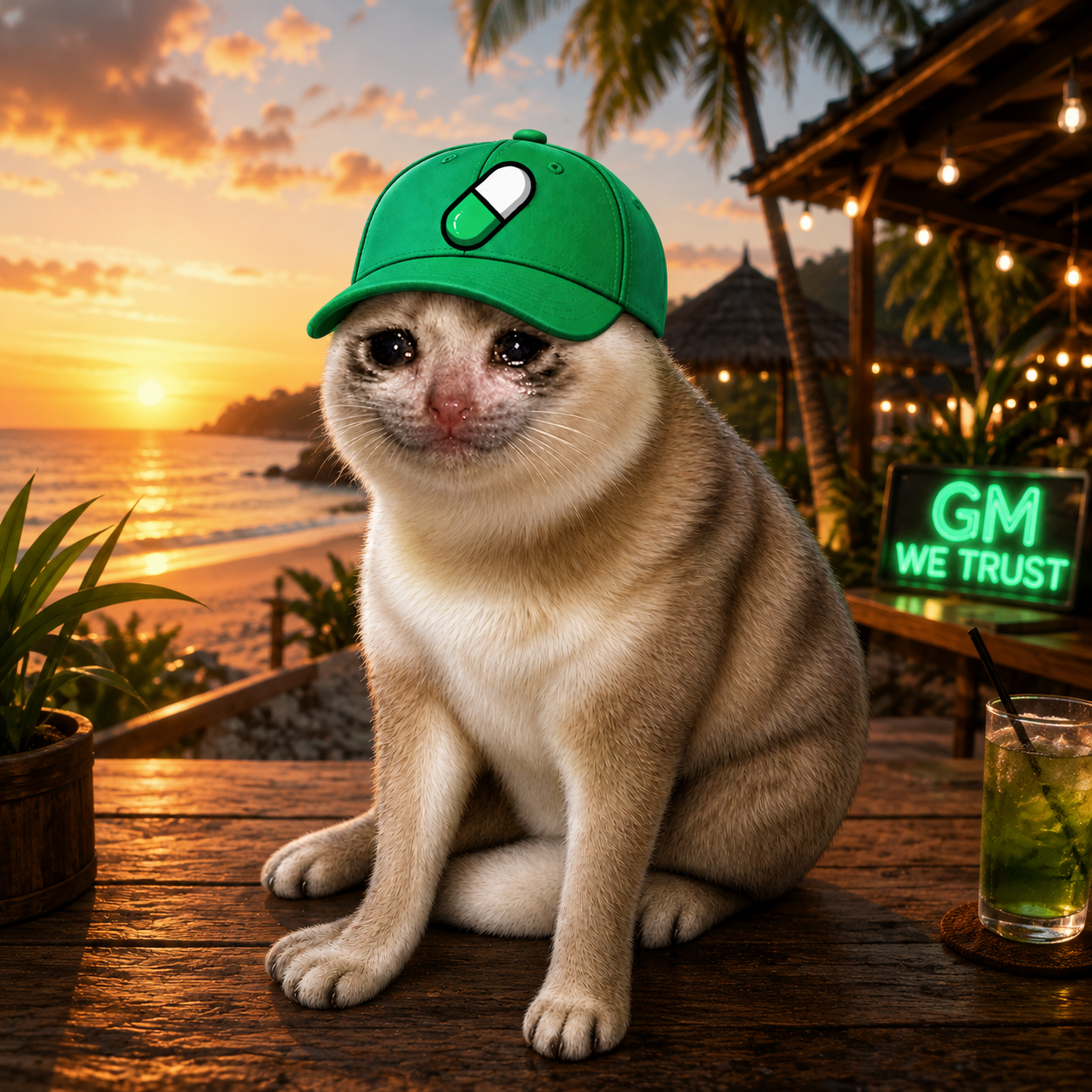PUMPCAT at casino table with wine and cigarette